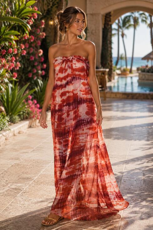 Young Fabulous & Broke Dresses & Skirts - Young Fabulous & Broke Lexie dress red & white tie-dye Sz XS Maxi Strapless